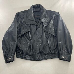 Wilsons Leather Motorcycle Jacket Vintage Black Leather Biker Bomber Jacket XL